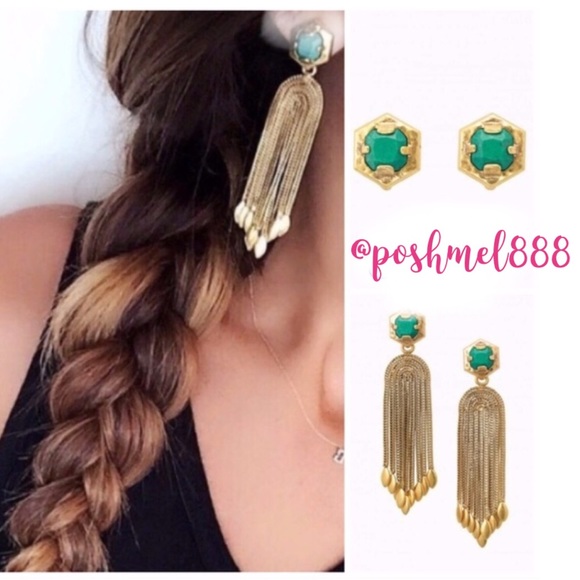 Stella & Dot | [V] Exotic Turquoise Blue+Gold Odeon Statement to Stud Earrings - Picture 5 of 11